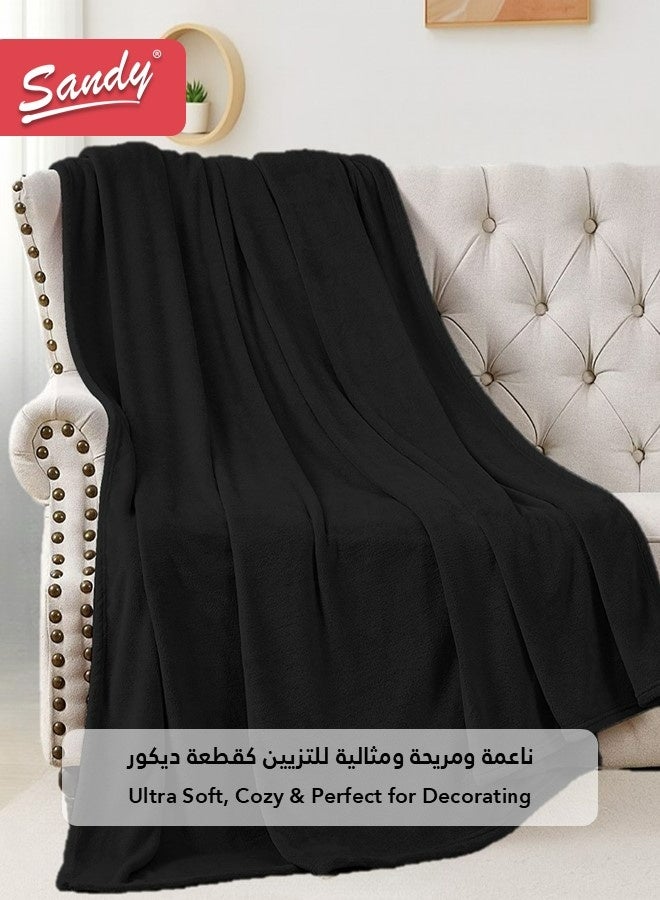 Sandy Lightweight Bedding Blanket, Single Size 220 x 170 cm, High Quality and Super Soft All Season Fleece Blanket, Optimal for Bed, Sofa, Couch and Home Decorations, Black - Image 3